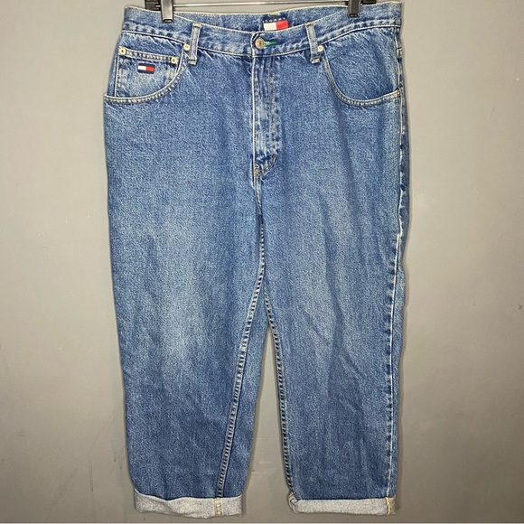 Tommy Hilfiger Other - Tommy Hilfiger Men's Vintage Straight Leg Blue Jeans Green & Brown Patch